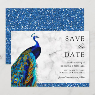 Elegant Chic Blue Peacock Indian Wedding Save The Date