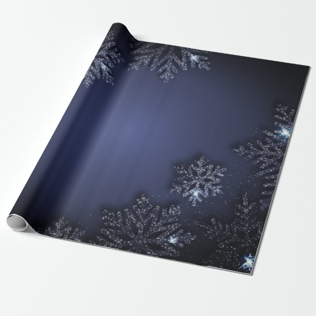 Elegant Chic Blue Snowflake Holiday Wrapping Paper (Unrolled)