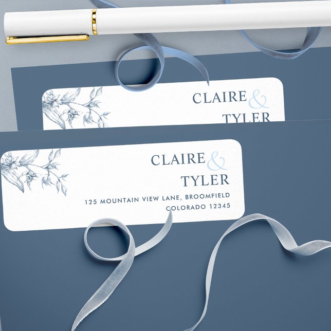 Elegant Chic Blue Wedding Return Address Label (Creator Uploaded)