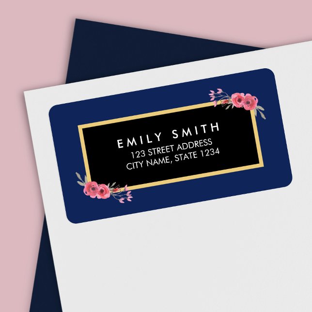 Elegant Chic Blue with Watercolor Floral Address Label (Creator Uploaded)