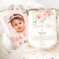 Elegant Chic Blush Pink Floral Gold Baptism Photo