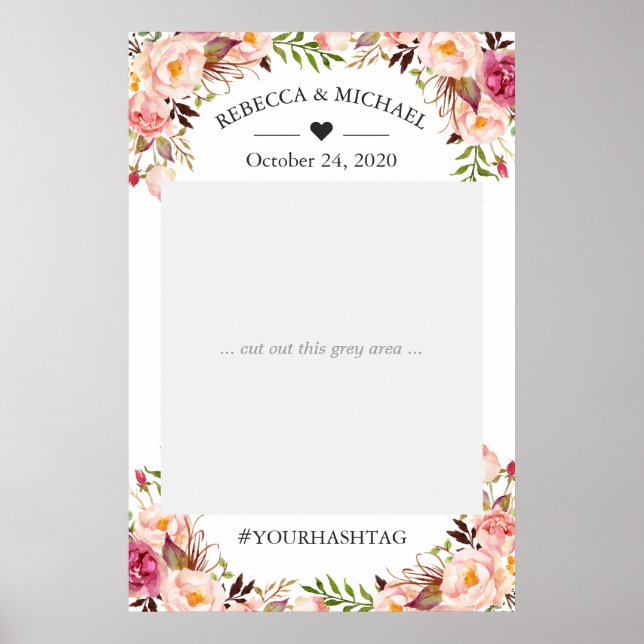 Elegant Chic Blush Pink Floral Wedding  Photo Prop Poster (Front)