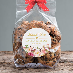 Elegant Chic Blush Pink Floral Wedding Thank You Classic Round Sticker