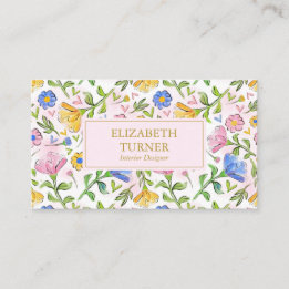 Elegant Chic Blush Pink Yellow Blue Floral Pattern Business Card