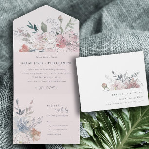 Elegant Chic Blush Watercolor Floral Wedding All In One Invitation