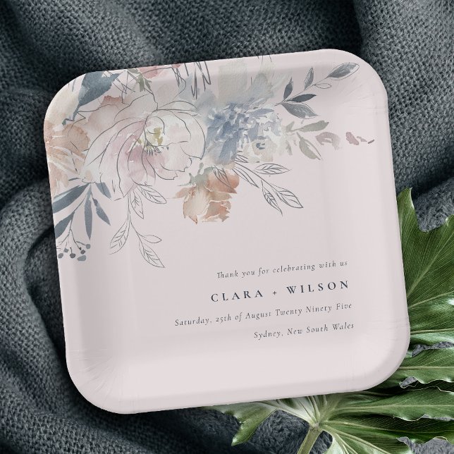 Elegant Chic Blush Watercolor Floral Wedding Paper Plate (Creator Uploaded)