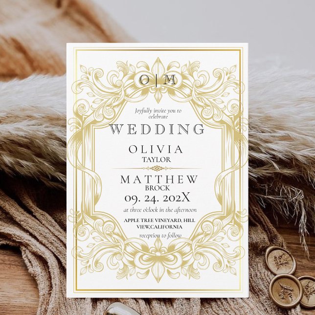 Elegant chic bohemian gold ornate romantic Wedding Invitation (Creator Uploaded)