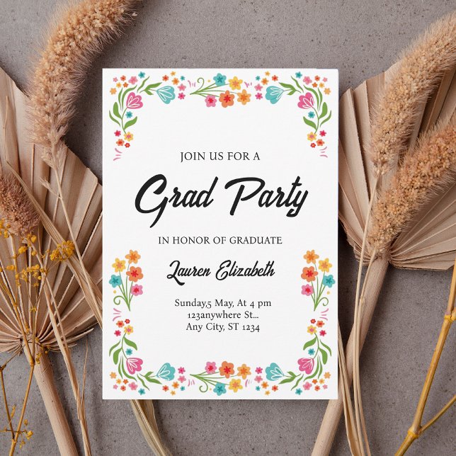 Elegant chic boho bright wild flowers graduation  invitation (Creator Uploaded)