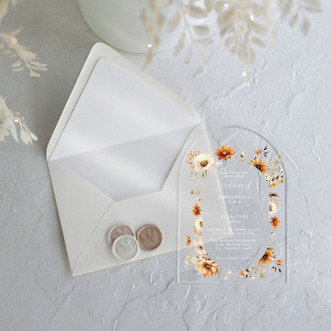Elegant & Chic Boho Fall Wildflower  Wedding  Acrylic Invitations (Creator Uploaded)