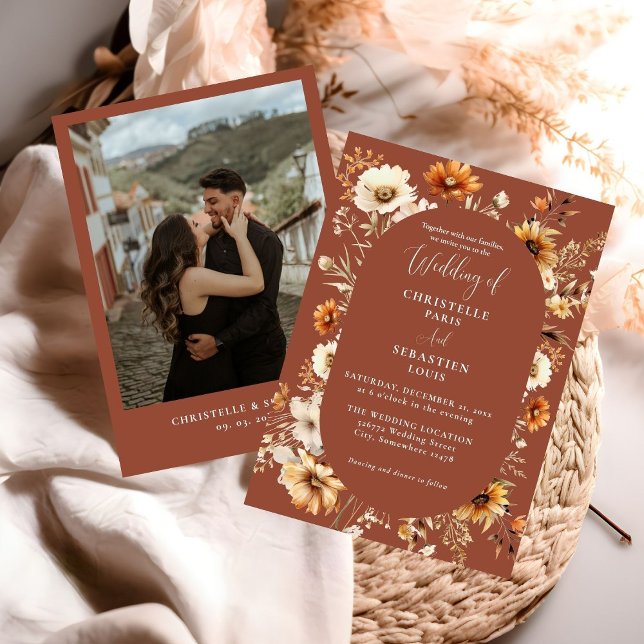 Elegant & Chic Boho Fall Wildflower  Wedding  Invitation (Creator Uploaded)