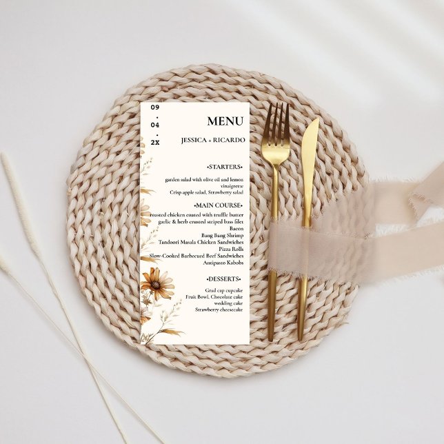 Elegant & Chic Boho Green Wildflower Wedding Table Menu (Creator Uploaded)
