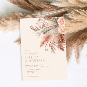 Elegant Chic Boho Pampas Floral Wedding Invitation