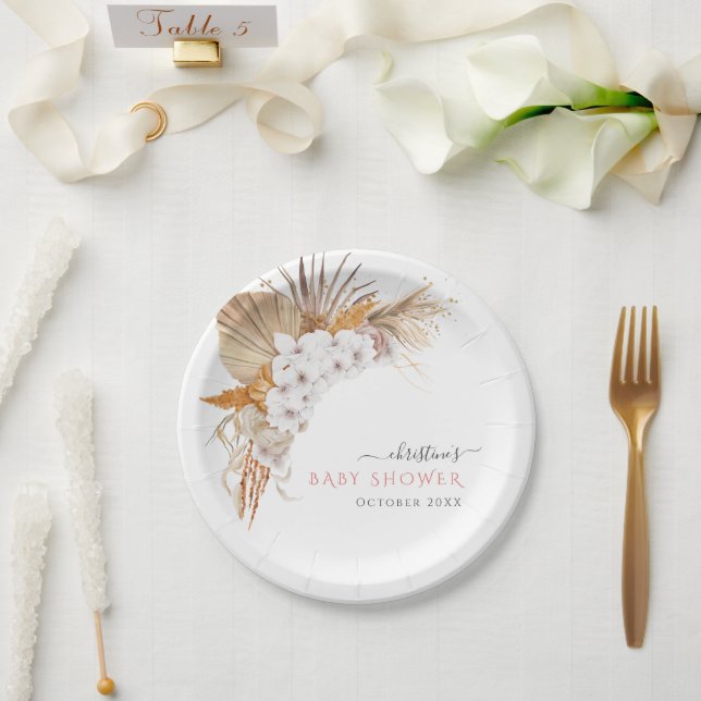 Elegant Chic Boho White Flowers Bridal Shower Paper Plate (Wedding)