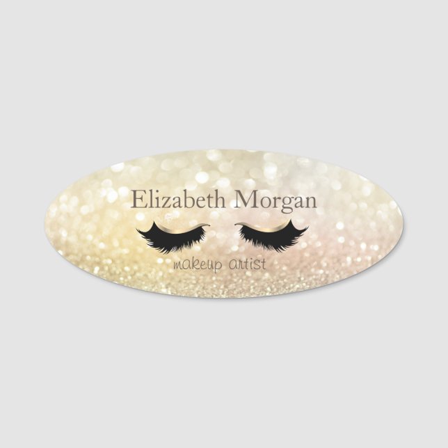 Elegant Chic Bokeh Faux Lashe Name Tag (Front)