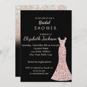 Elegant Chic Bokeh Glitter Dress Bridal Shower Invitation