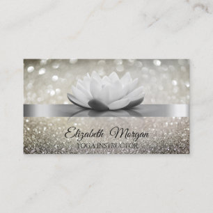 Elegant Chic Bokeh Silver,Lotus Yoga Business Card