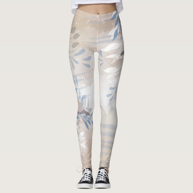 Elegant Chic Botanical Bird Leggings (Front)