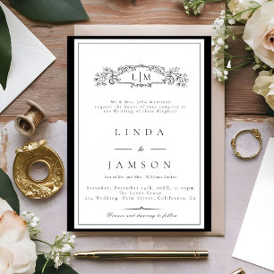 Elegant & Chic botanical crest monogram wedding  Invitation