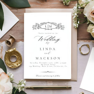 Elegant & Chic botanical crest monogram wedding  Invitation