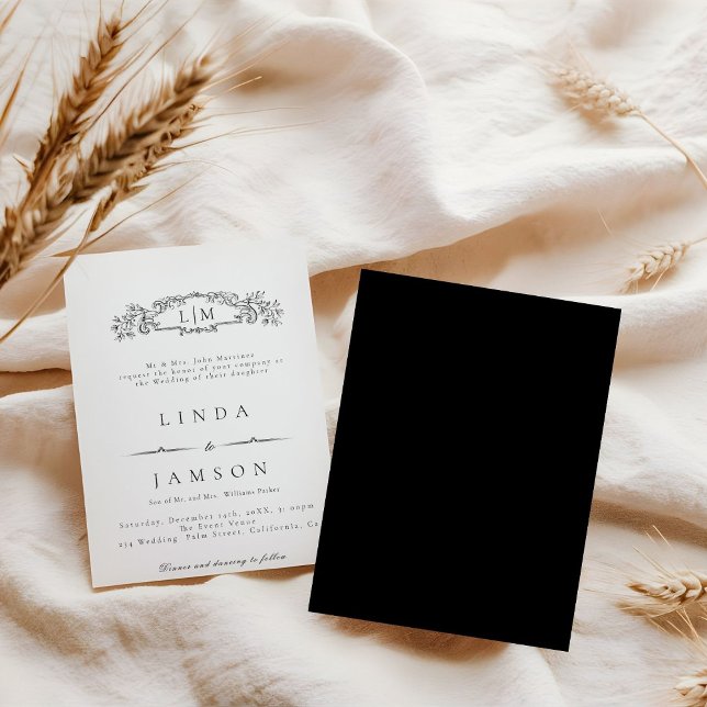 Elegant & Chic botanical crest monogram wedding  Invitation (Creator Uploaded)