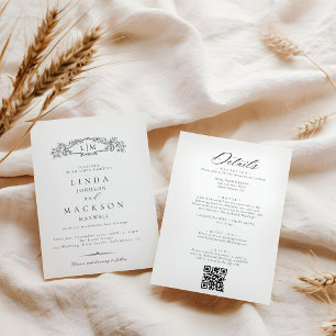 Elegant & Chic botanical crest monogram wedding  Invitation