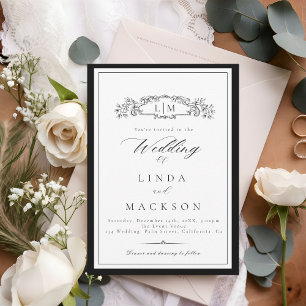 Elegant & Chic botanical crest monogram wedding  Invitation
