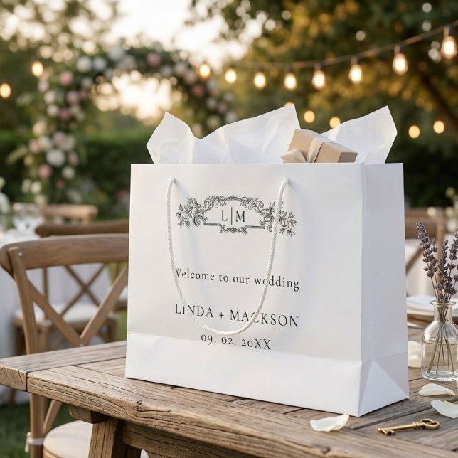 Elegant & Chic botanical crest monogram wedding Large Gift Bag (Creator Uploaded)
