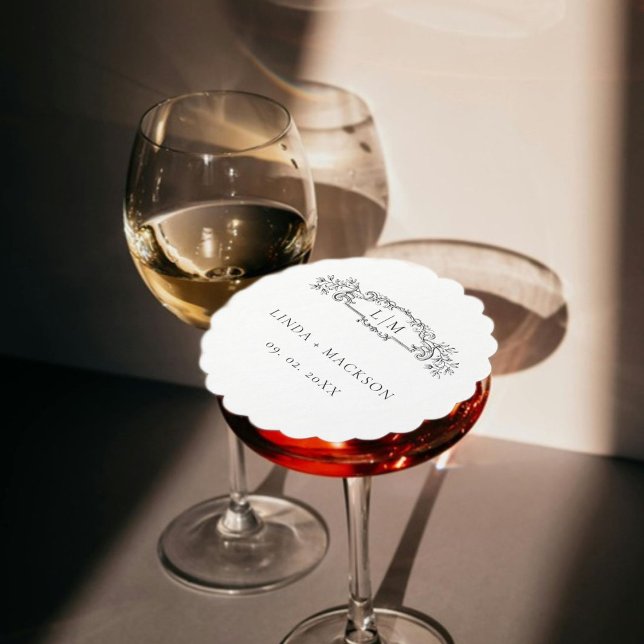 Elegant & Chic botanical crest monogram wedding Paper Coaster (Creator Uploaded)