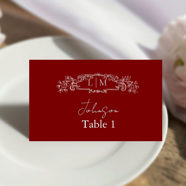 Elegant & Chic botanical crest Wedding  Place Card (Creator Uploaded)