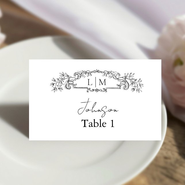 Elegant & Chic botanical crest Wedding  Place Card (Creator Uploaded)