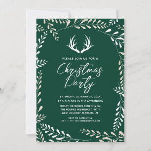Elegant Chic Botanical Wreath Deer Christmas Invitation