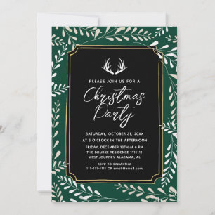 Elegant Chic Botanical Wreath Deer Christmas Invitation