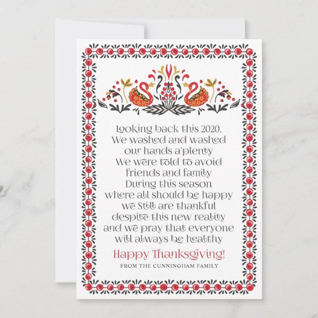 Elegant Chic Botanicals Thanksgiving Poem Holiday Card (Front)