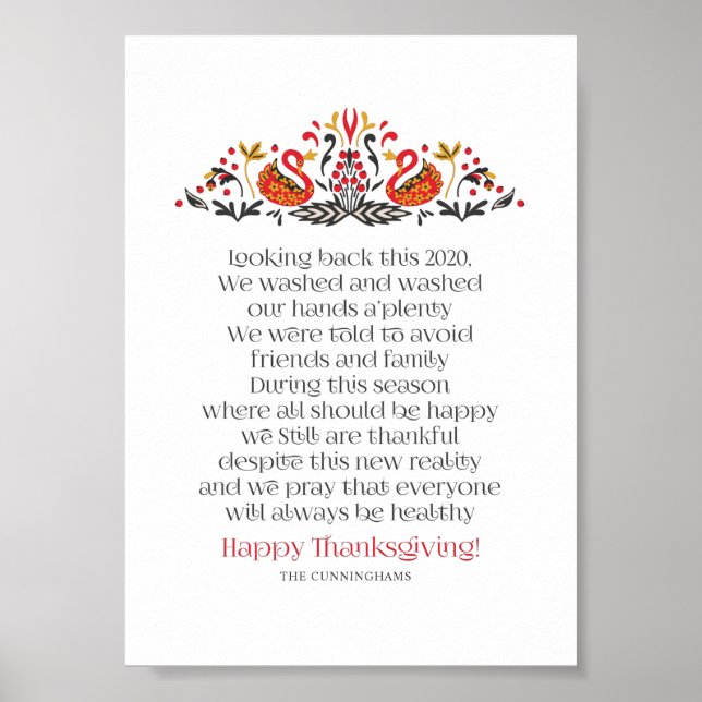 Elegant Chic Botanicals Thanksgiving Poem Poster (Front)