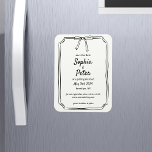 Elegant  Chic Bow Timeless Wedding Save the Date  Magnet<br><div class="desc">Announce your special day with our Elegant Black-and-White Ribbon Wedding Save the Date Magnet. This sophisticated design, featuring a classic handwritten font and a charming ribbon and bow border, is perfect for couples seeking a timeless and refined aesthetic. Personalise your details and impress your guests with a Save the Date...</div>