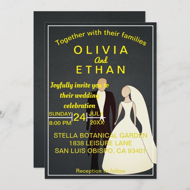 Elegant chic bride and groom Wedding Invitation (Front/Back)
