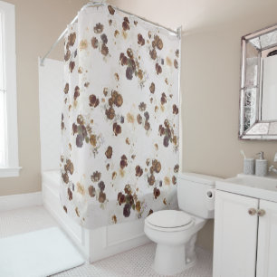 Elegant Chic Brown Beige Roses Floral Toile Shower Curtain