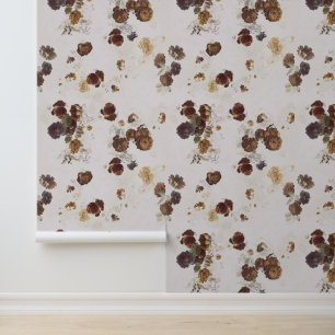 Elegant Chic Brown Beige Roses Floral Toile Wallpaper