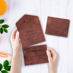 Elegant chic brown dusty rustic all in one invitat invitation