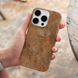 Elegant Chic Brown Grunge Texture Custom Name iPhone 16 Pro Case
