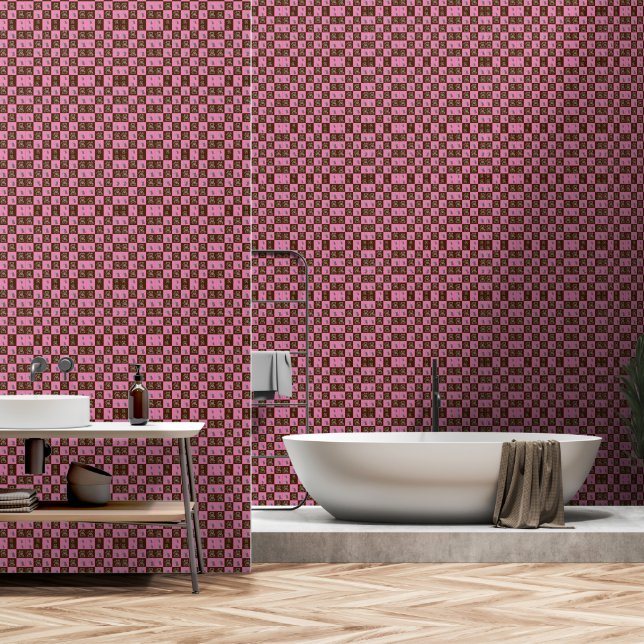 Elegant Chic Brown Plaid & Bear   Wallpaper (Bathroom)