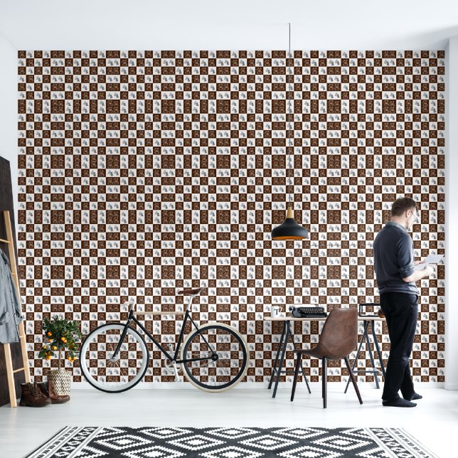 Elegant Chic Brown Plaid & Bear  Wallpaper (Living Room)