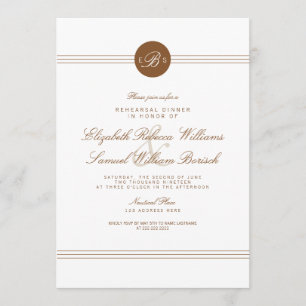 Elegant Chic Brown White Monogram Rehearsal Invite