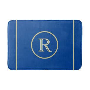 Elegant Chic Bue and Gold Custom Monogram   Bath Mat
