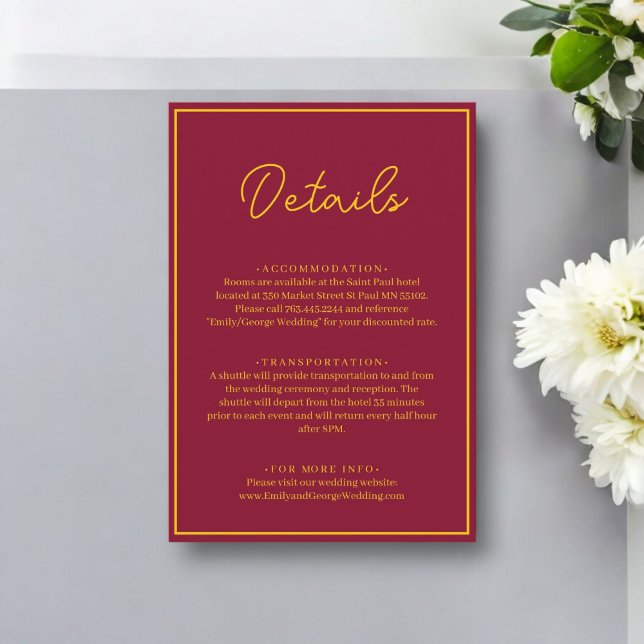Elegant Chic Burgundy And Gold Luxury Wedding Enclosure Card (Creator Uploaded)
