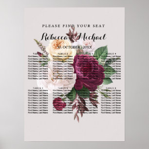 Elegant chic burgundy floral poster