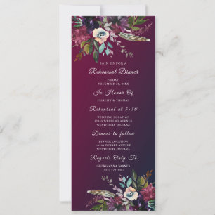 Elegant Chic Burgundy Floral Rehearsal Dinner Invitation