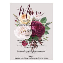 Elegant chic burgundy floralMenu Sign