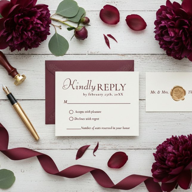 Elegant & Chic Burgundy & Ivory wedding RSVP Card (Creator Uploaded)