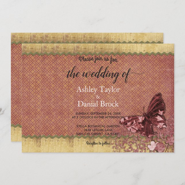 Elegant Chic Burgundy Rose Gold Formal Wedding Invitation (Front/Back)